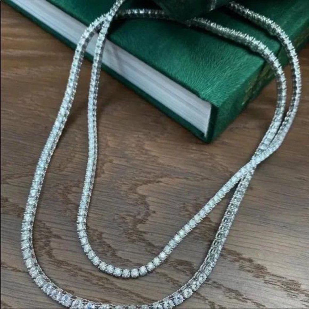 18” NEW 925 STERLING SILVER TENNIS DIAMOND CHOKER NECKLACE - Picture 4 of 4